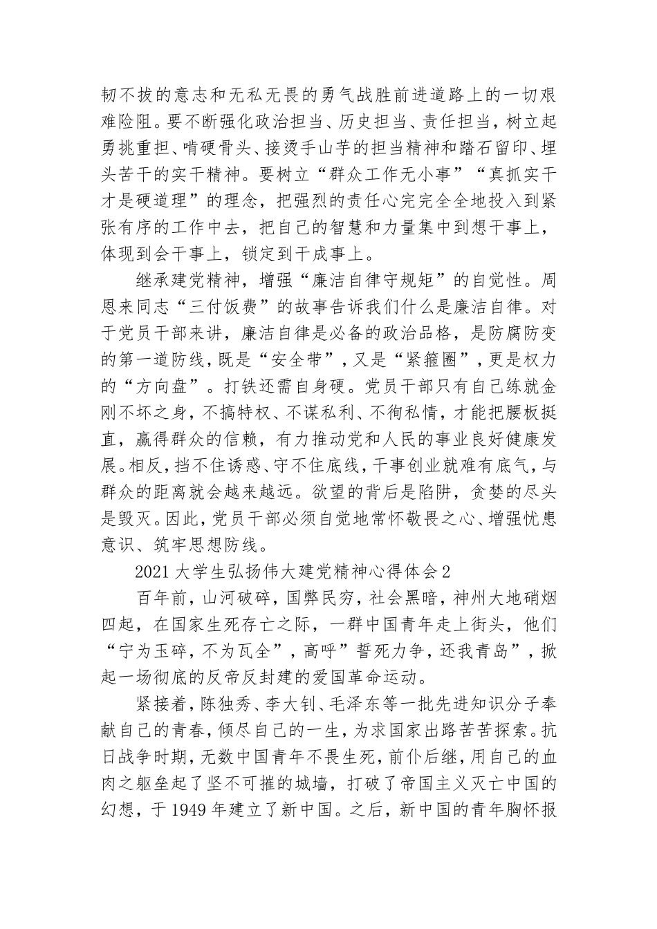 2021大学生弘扬伟大建党精神心得体会五篇.doc_第2页