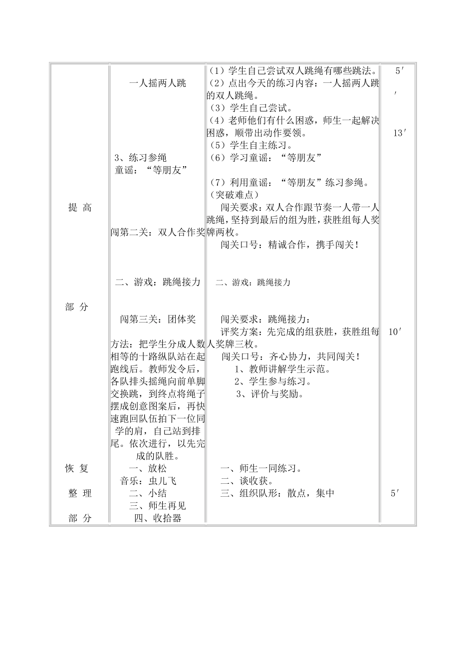 短跳绳（双人跳）水平二跳绳教案.doc_第2页