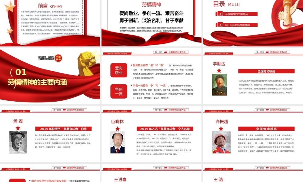 党支部知识专题辅导中国精神系列之劳模精神专题讲座PPT.pptx