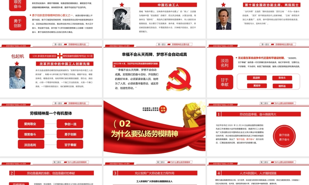党支部知识专题辅导中国精神系列之劳模精神专题讲座PPT.pptx