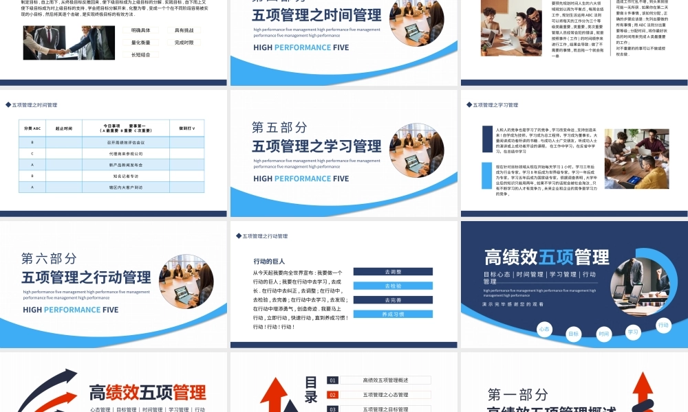 高绩效五项管理目标心态时间管理学习管理行动管理PPT模板.pptx