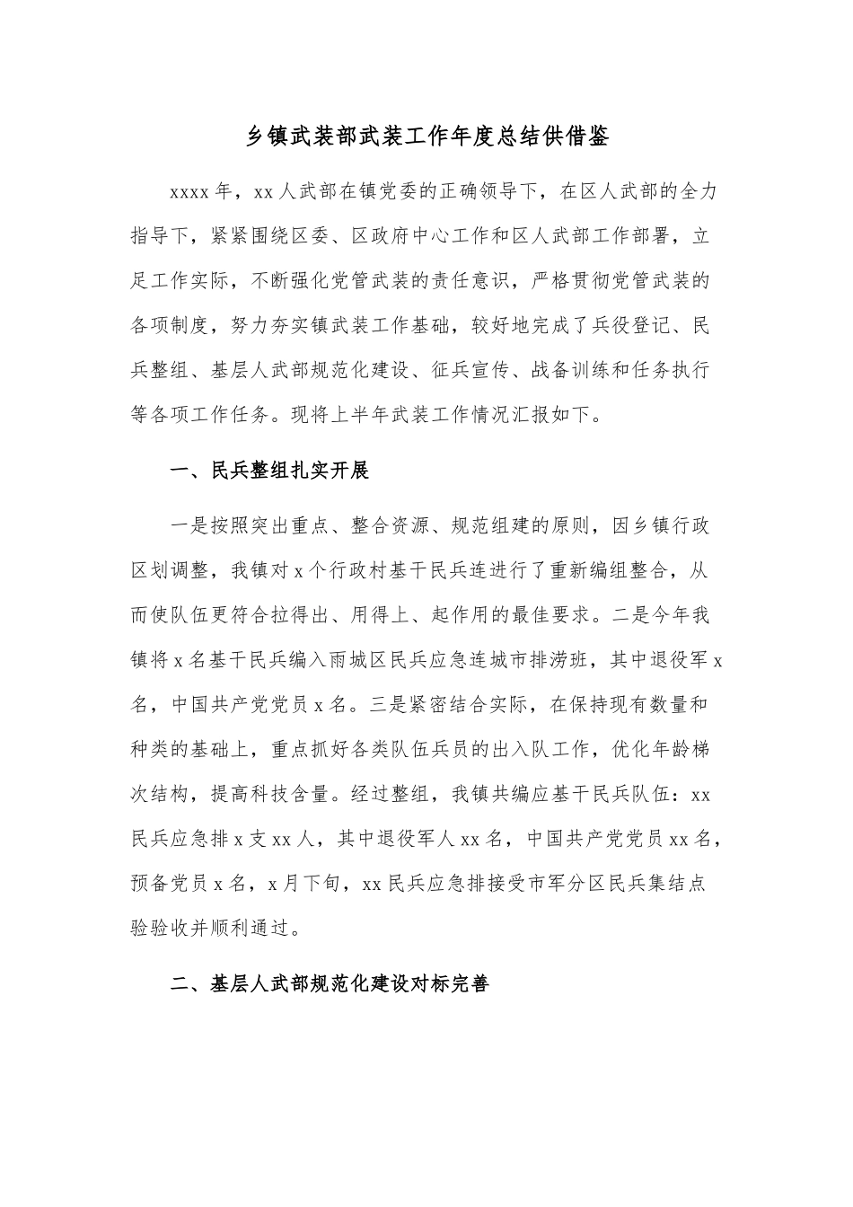 乡镇武装部武装工作年度总结供借鉴.docx_第1页