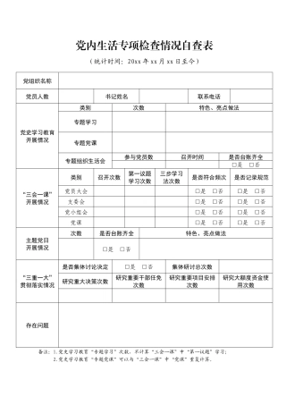 党内生活专项检查情况自查表.docx