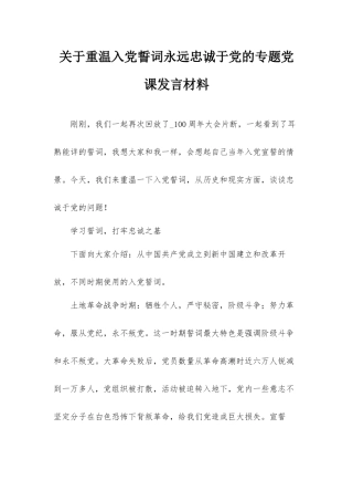 关于重温入党誓词永远忠诚于党的专题党课发言材料.docx