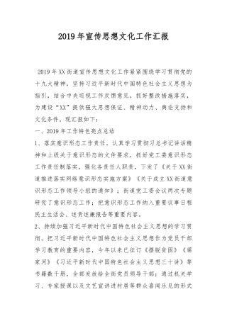 2019年宣传思想文化工作汇报.docx