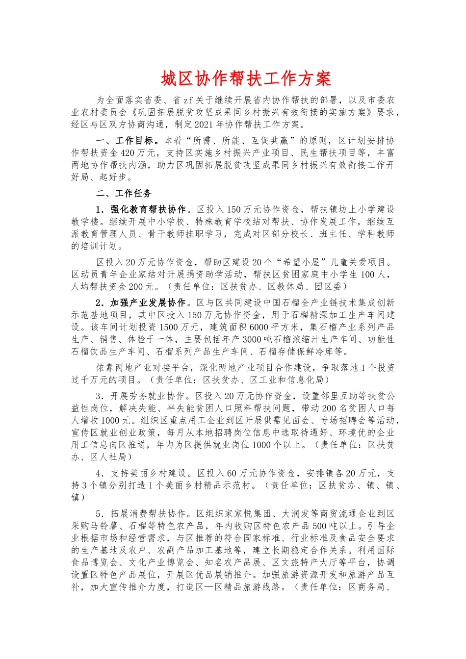城区协作帮扶工作方案.docx_第1页