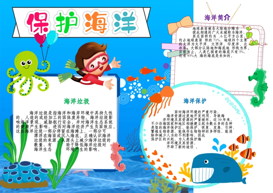 海洋总动员保护海洋环保科普手抄报A4小报.docx_第1页