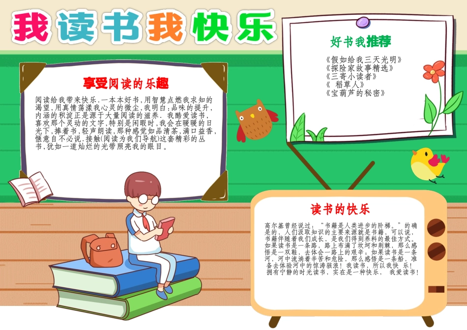 我读书我快乐手抄报快乐阅读读书A4小报.docx_第1页