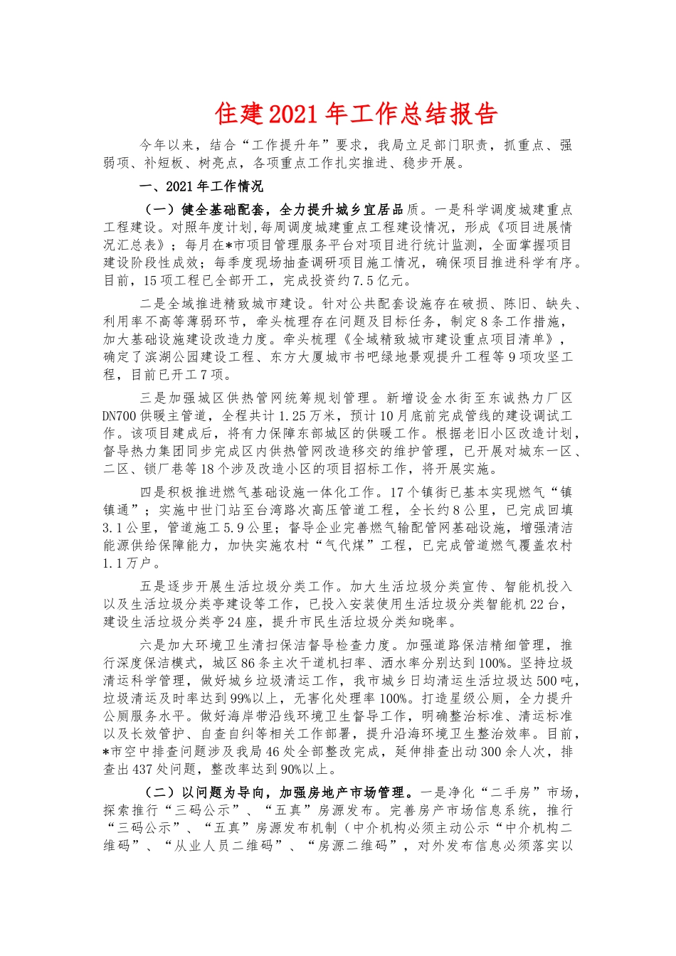 住建2021年工作总结报告.docx_第1页