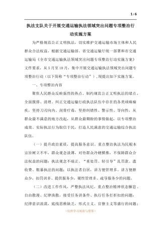 执法支队关于开展交通运输执法领域突出问题专项整治行动实施方案.docx