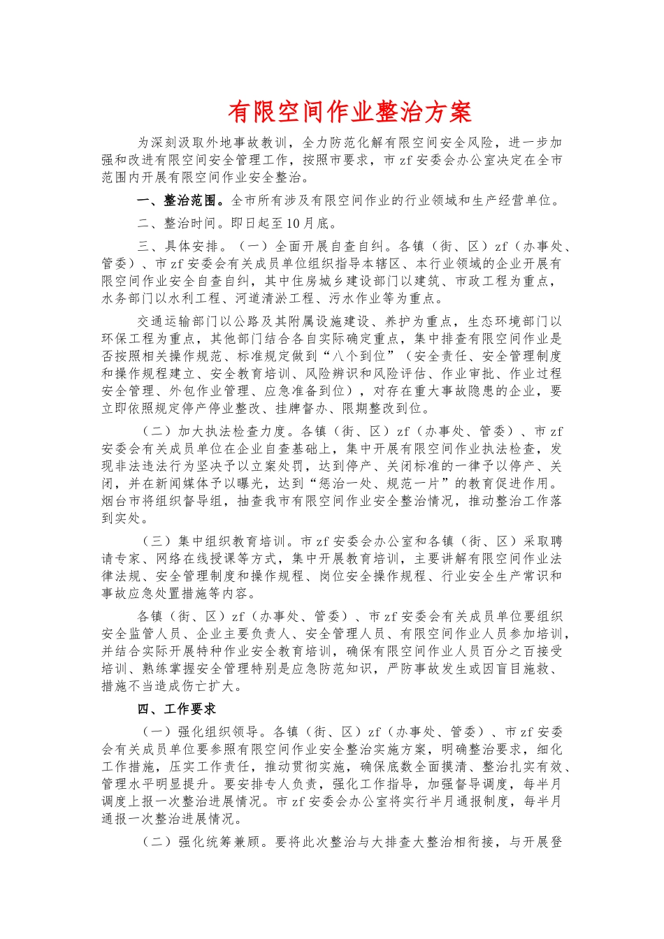 有限空间作业整治方案.docx_第1页