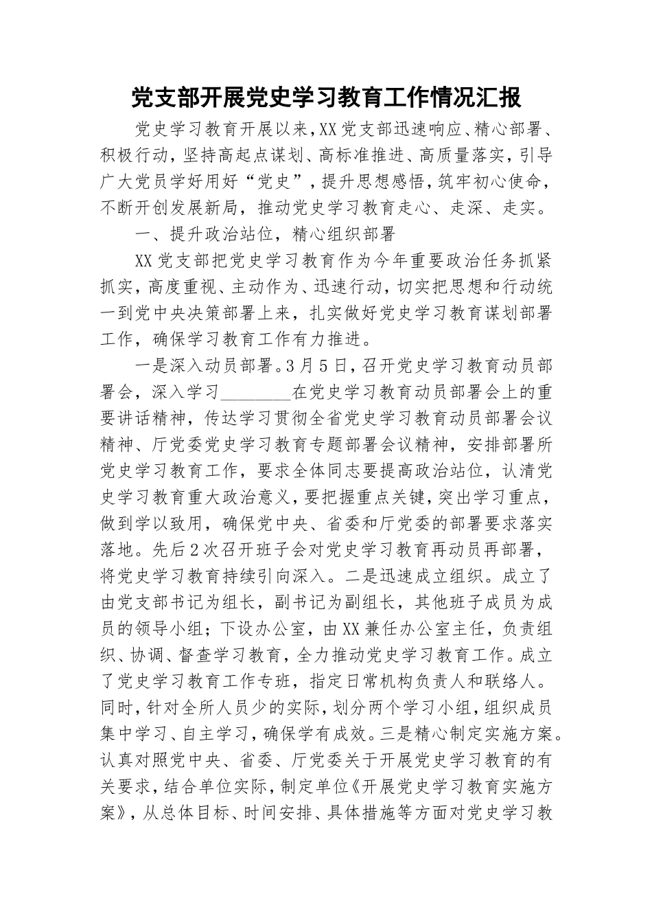 党支部开展党史学习教育工作情况汇报.doc_第1页
