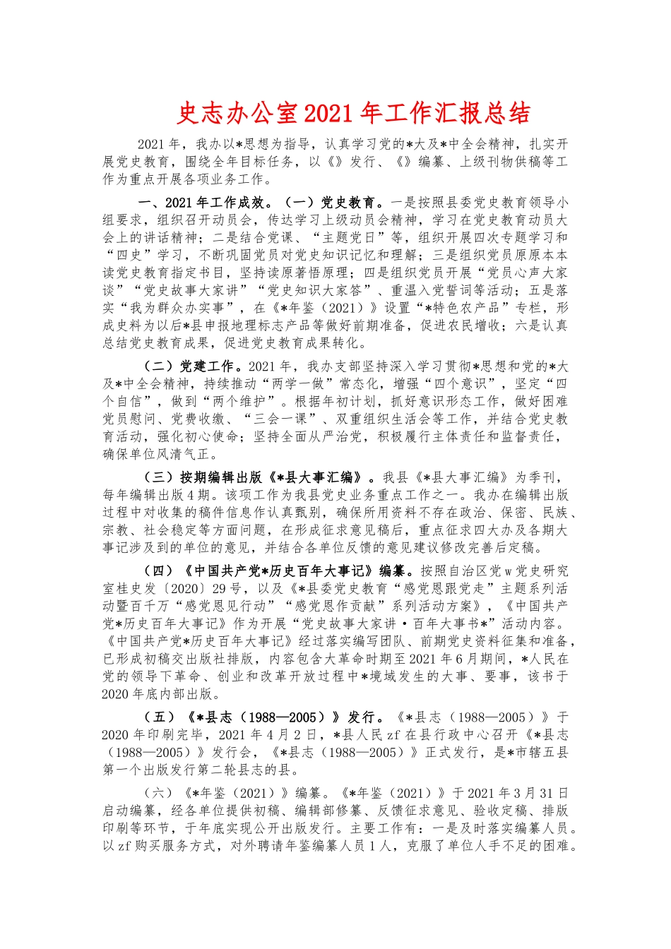史志办公室2021年工作汇报总结.docx_第1页