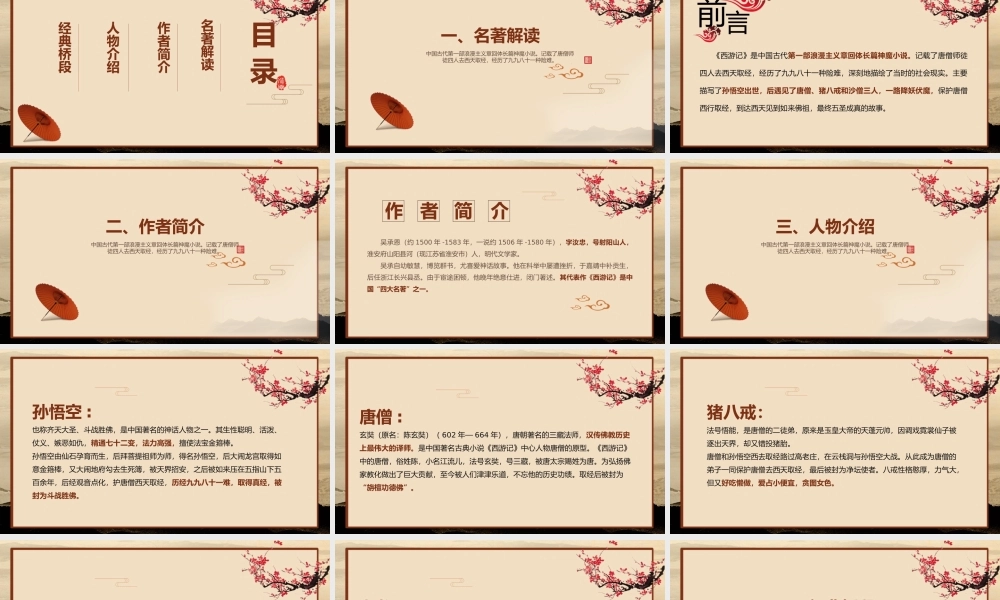 西游记名著导读教学通用PPT模板下载.pptx