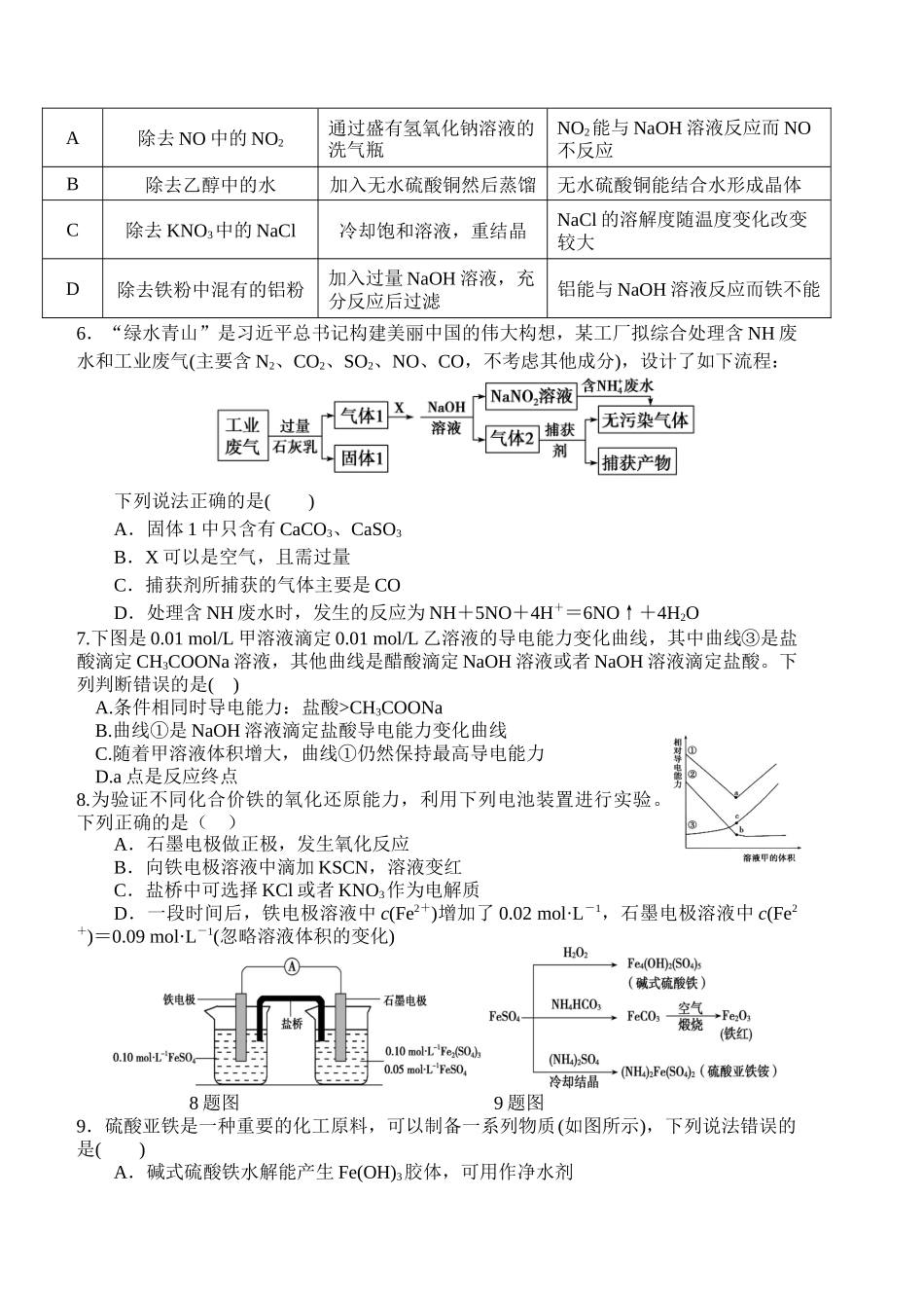 山西大学附中2021～2022学年高三阶段性考试化学试题及答案.docx_第2页