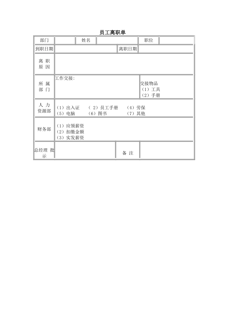 员工离职单.doc_第1页