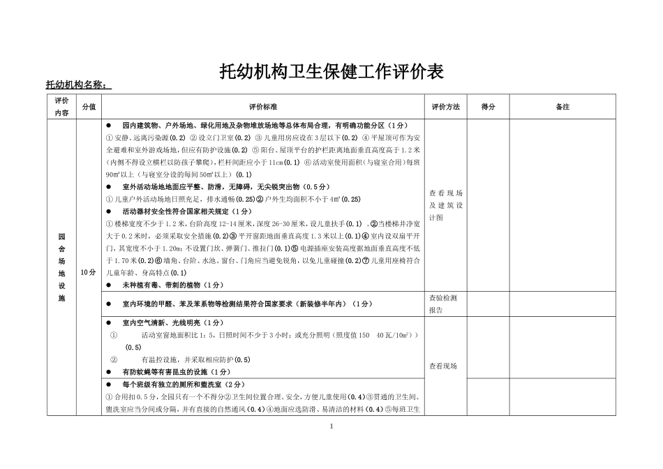 幼儿园托幼机构卫生保健工作评价表.doc_第1页