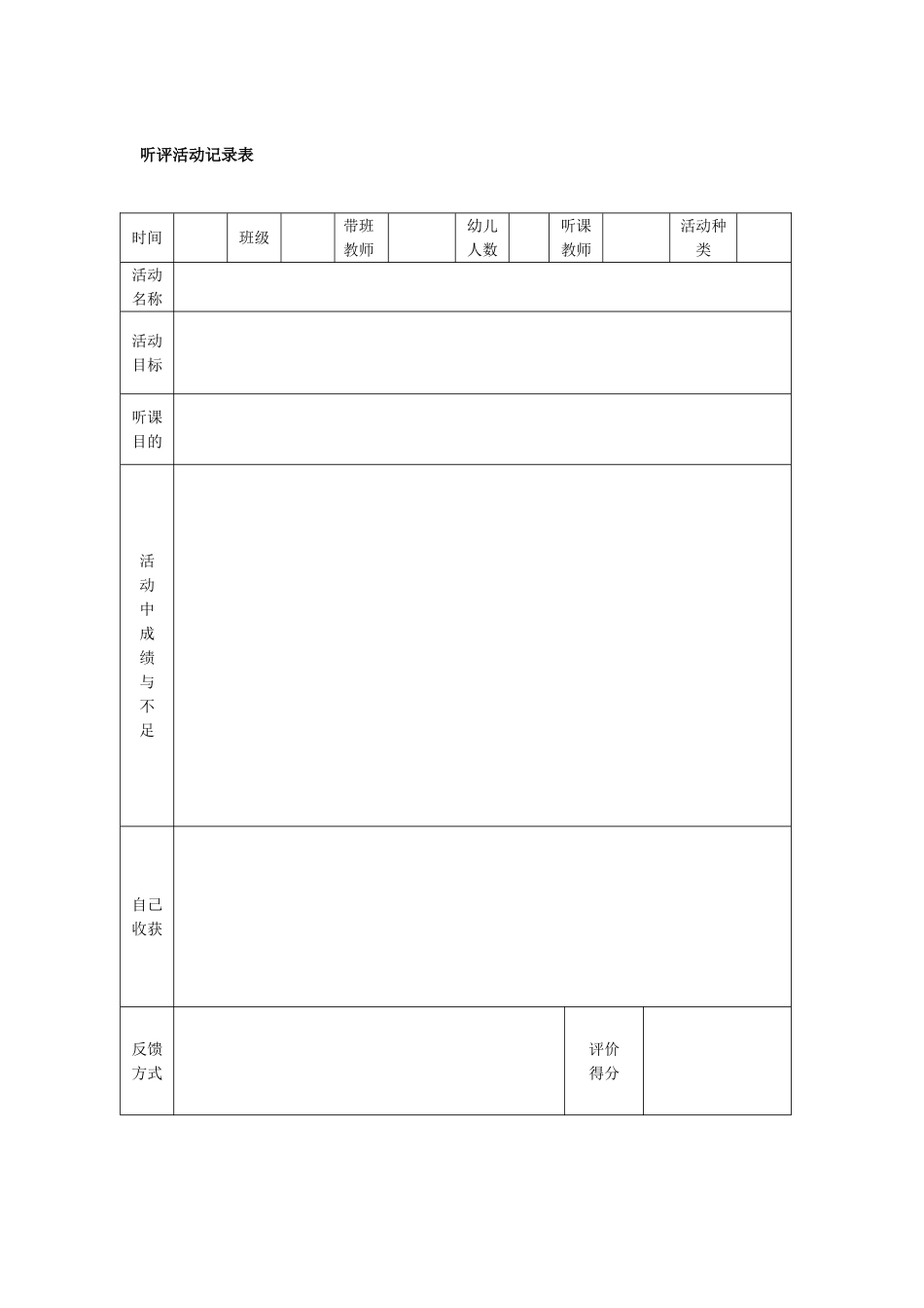 幼儿园听评活动记录表.doc_第1页