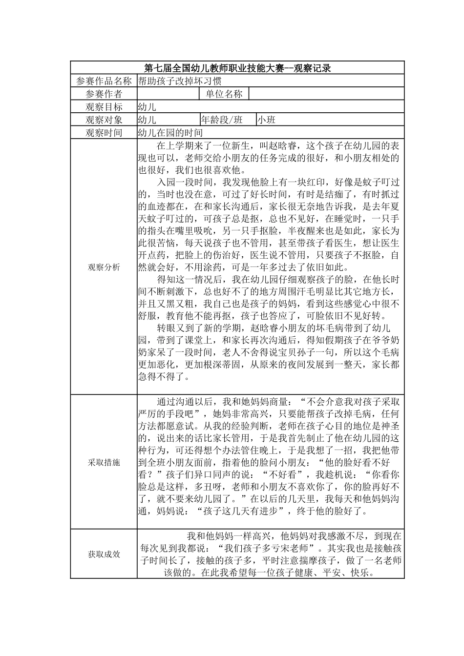 【三等奖 观察记录】小班 帮助孩子改掉坏习惯.docx_第1页