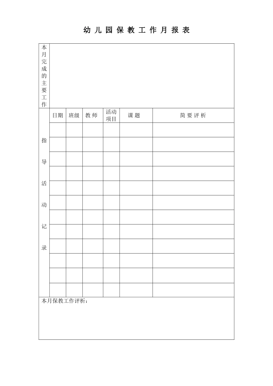 幼儿园1.保教工作月报表.doc_第1页