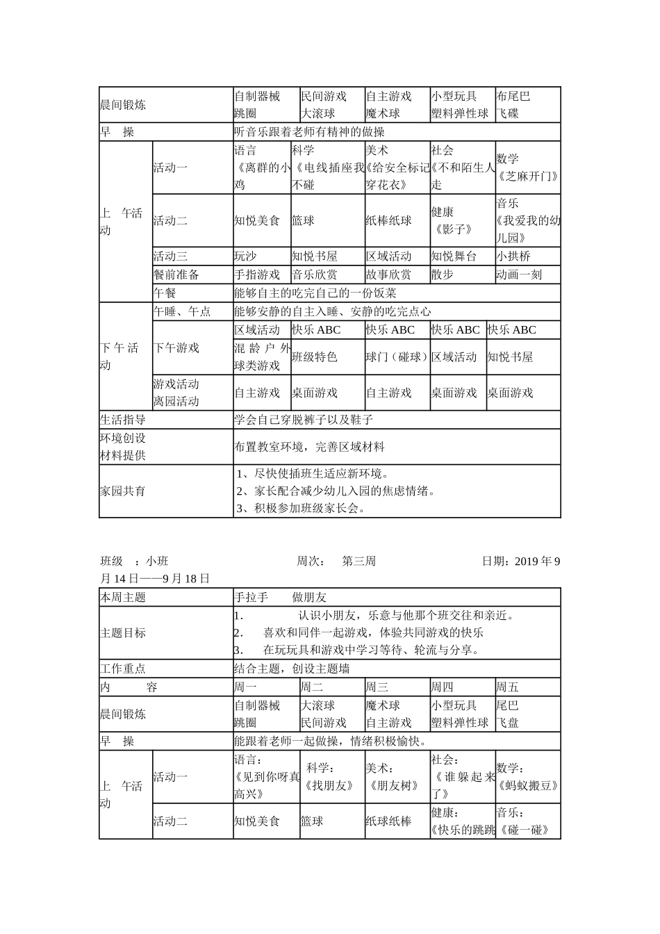 幼儿园2.小班第一学期周教学计划 13周.doc_第2页