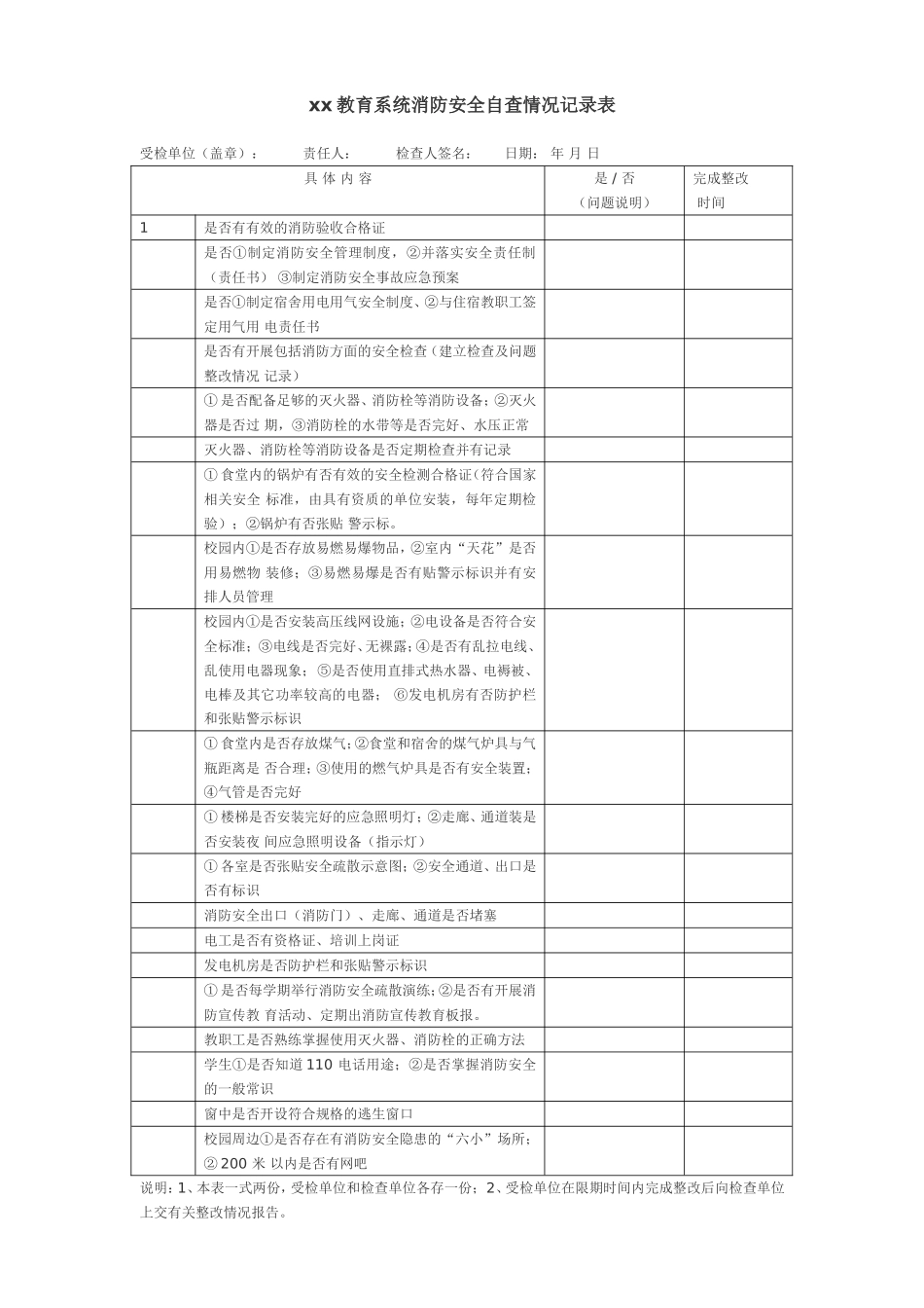 幼儿园6.消防安全自查情况记录表.doc_第1页