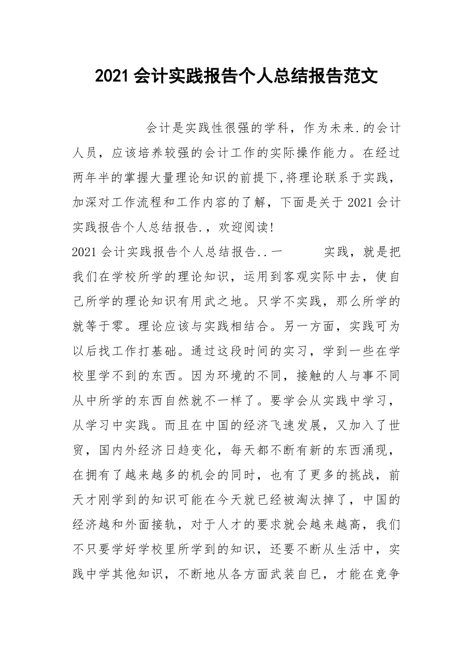 2021会计实践报告个人总结报告范文.docx_第1页