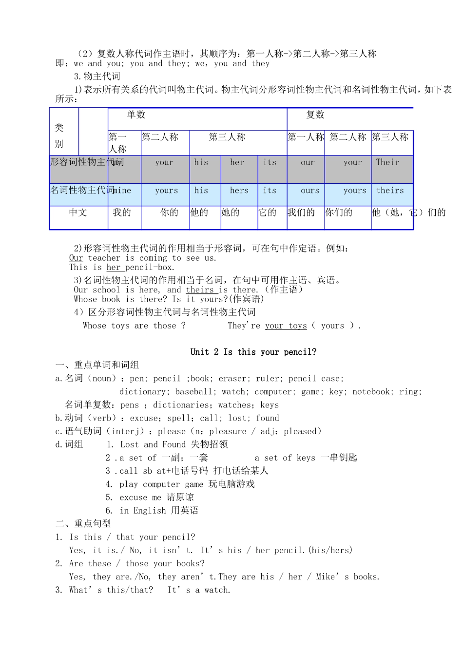 2021年新整理中学英语七年级上册复习全册资料.doc_第2页