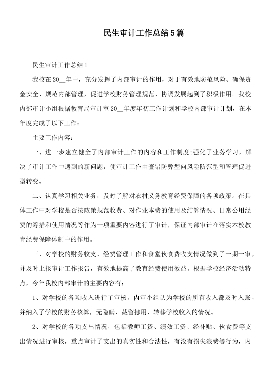 民生审计工作总结5篇.docx_第1页