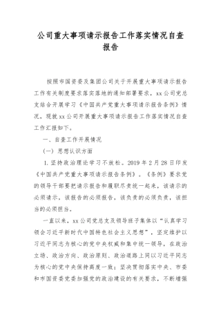 公司重大事项请示报告工作落实情况自查报告.docx