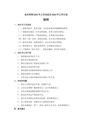 水利部门2021年工作总结及2022年工作计划汇报材料.docx