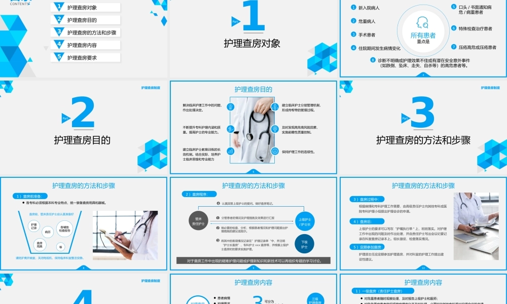 蓝色医疗医护人员护理查房制度讲解PPT课件（带内容）.pptx
