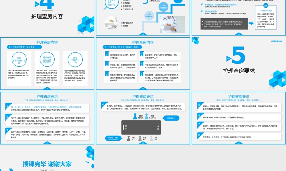蓝色医疗医护人员护理查房制度讲解PPT课件（带内容）.pptx