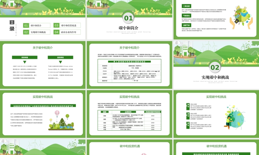 脱碳之路的机遇和挑战PPT绿色清新关于碳中和碳达峰生态环保PPT课件（带内容）.pptx