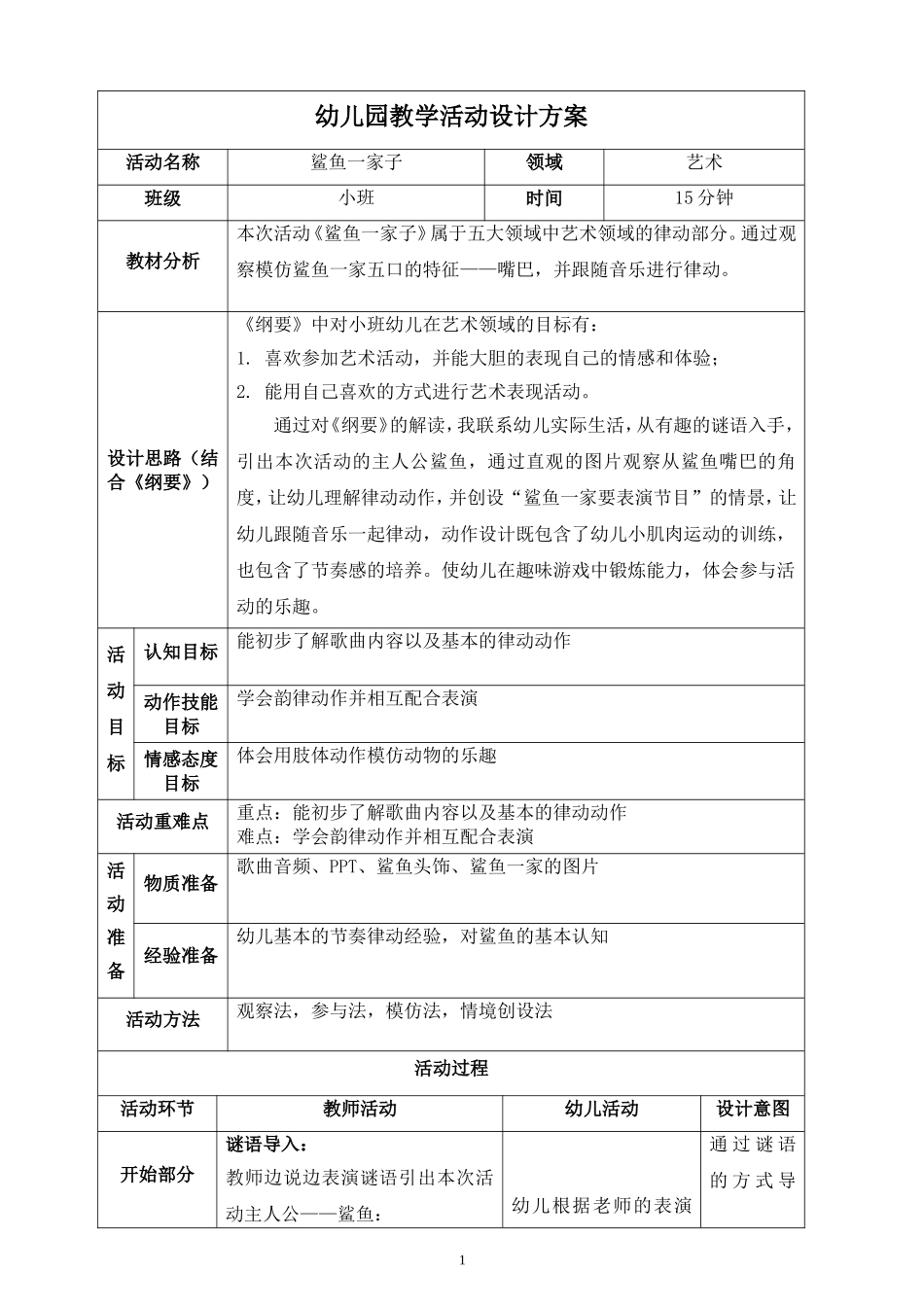 小班艺术《鲨鱼一家子》微教案.doc_第1页