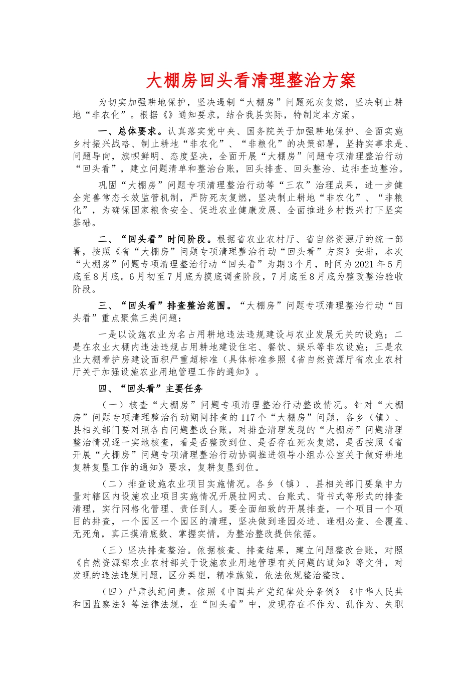 大棚房回头看清理整治方案.docx_第1页
