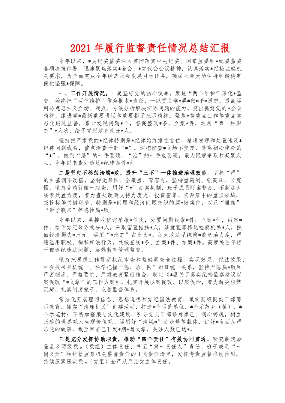 2021年履行监督责任情况总结汇报.docx_第1页