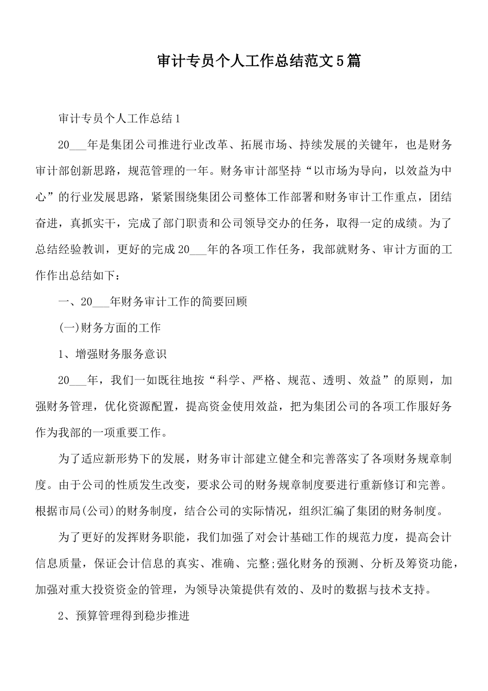 审计专员个人工作总结范文5篇.docx_第1页