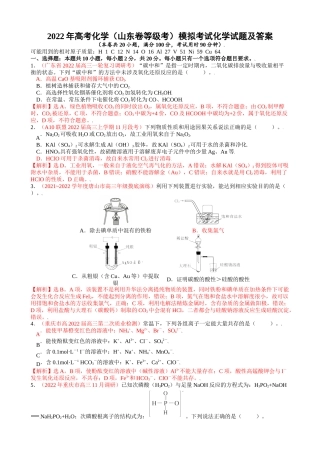 2022年高考化学（山东卷等级考） 模拟考试化学试题及答案解析.docx