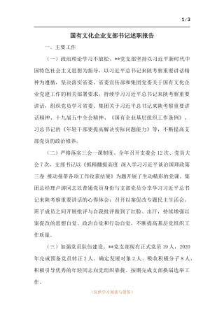 国有文化企业支部书记述职报告.docx