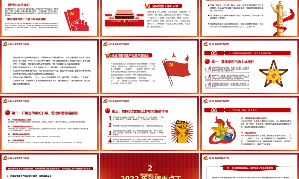 2021年党建工作总结及2022年工作计划PPT课件（带内容）.pptx