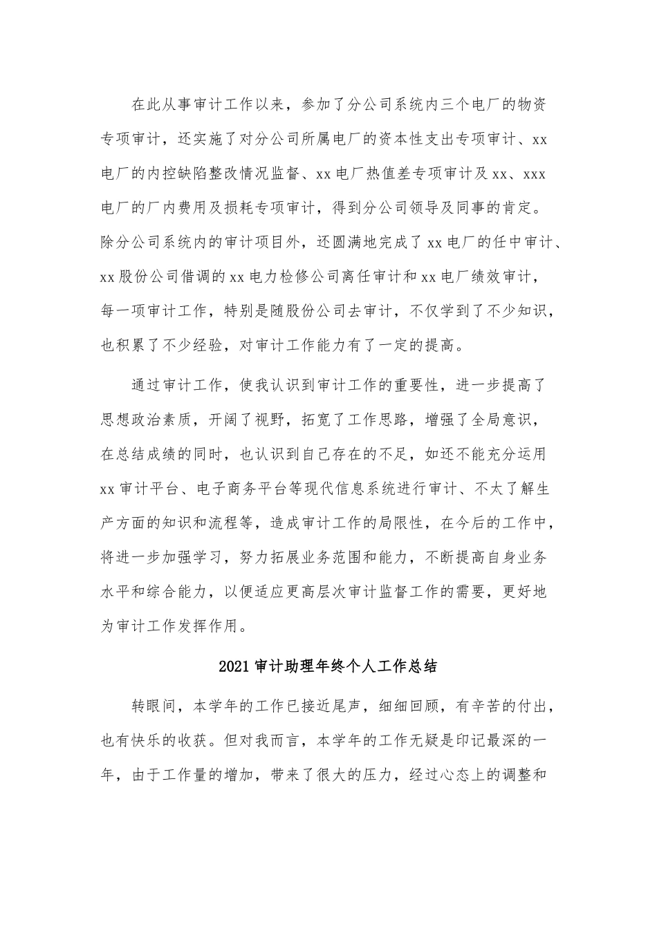 4篇2021审计助理年终个人工作总结供借鉴.docx_第2页