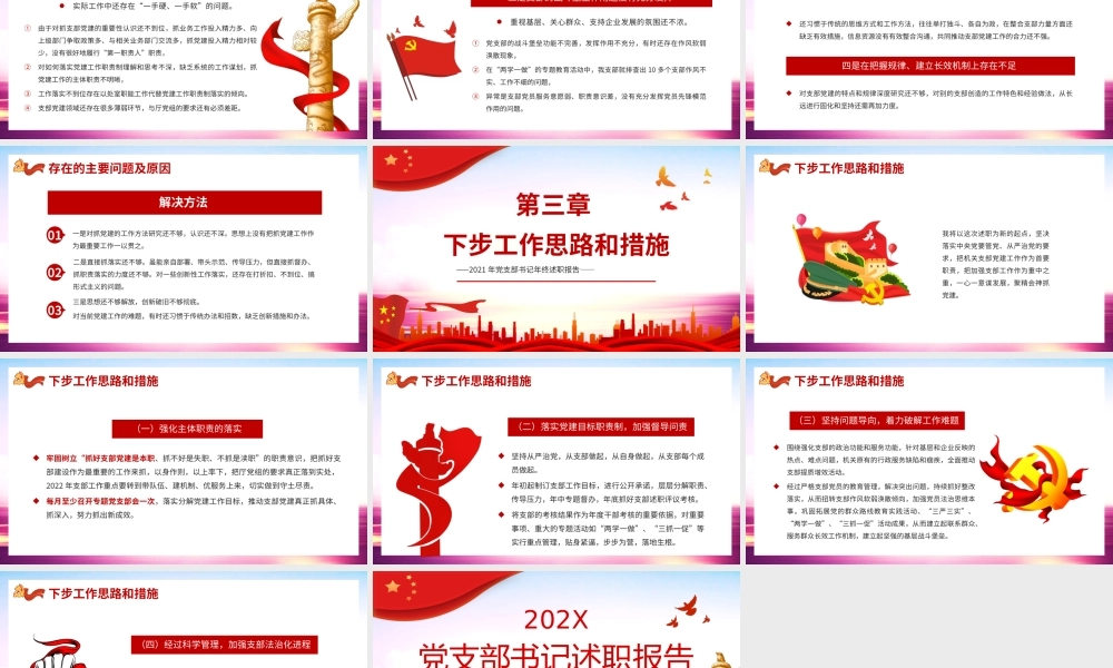党支部书记岗位履职情景主要问题及原因下步工作思路和措施PPT课件（带内容）.pptx