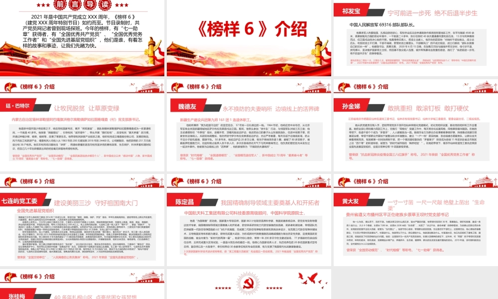 《榜样6》2021年基层党支部党建先进人物学习党课PPT课件（带内容）.pptx