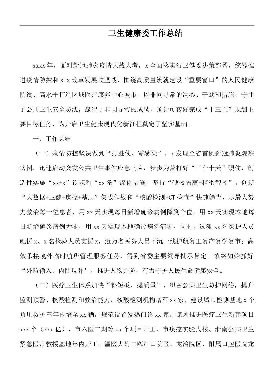 卫生健康委工作总结.docx_第1页