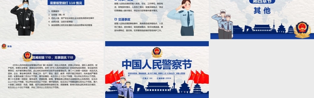 蓝色简约中国人民警察节PPT模板.pptx