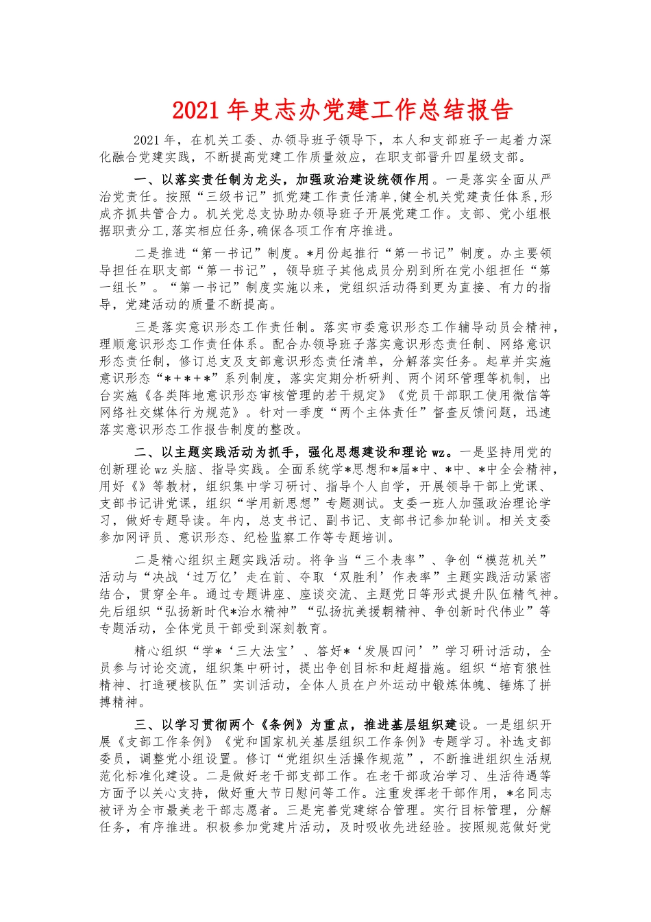 2021年史志办党建工作总结报告.docx_第1页
