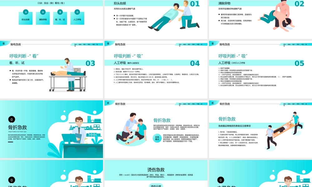 溺水触电骨折中暑急救培训安全培训PPT课件（带内容）.pptx