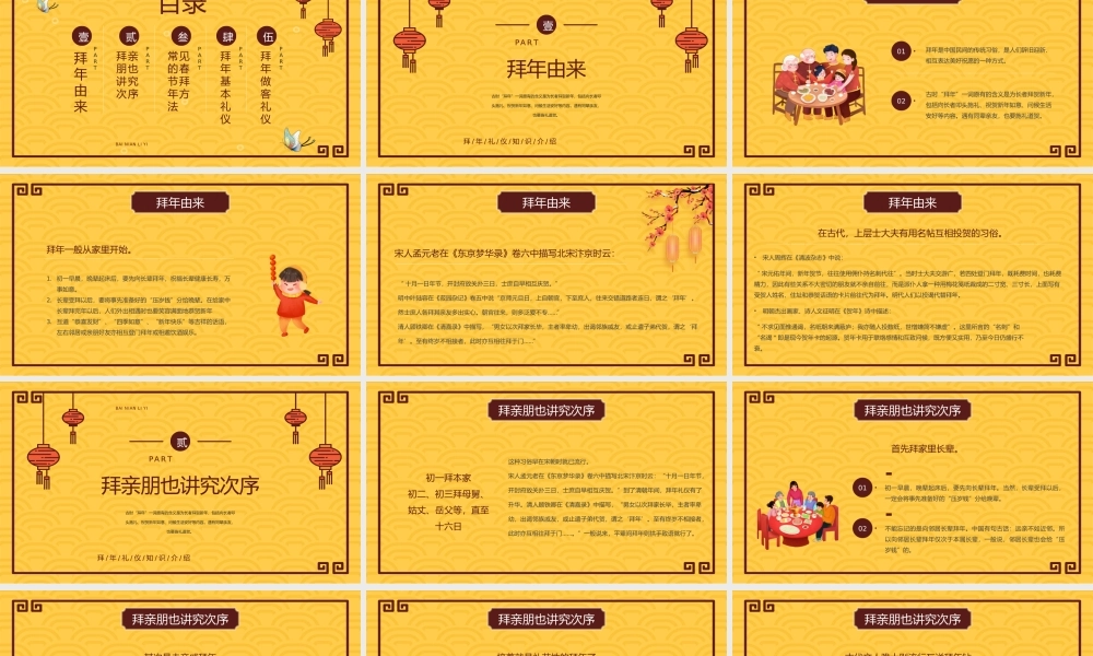 黄色中国风拜年礼仪知识介绍宣传PPT课件（带内容）.pptx