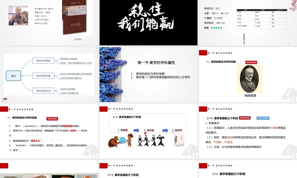 自考美学串讲复习资料1.pptx
